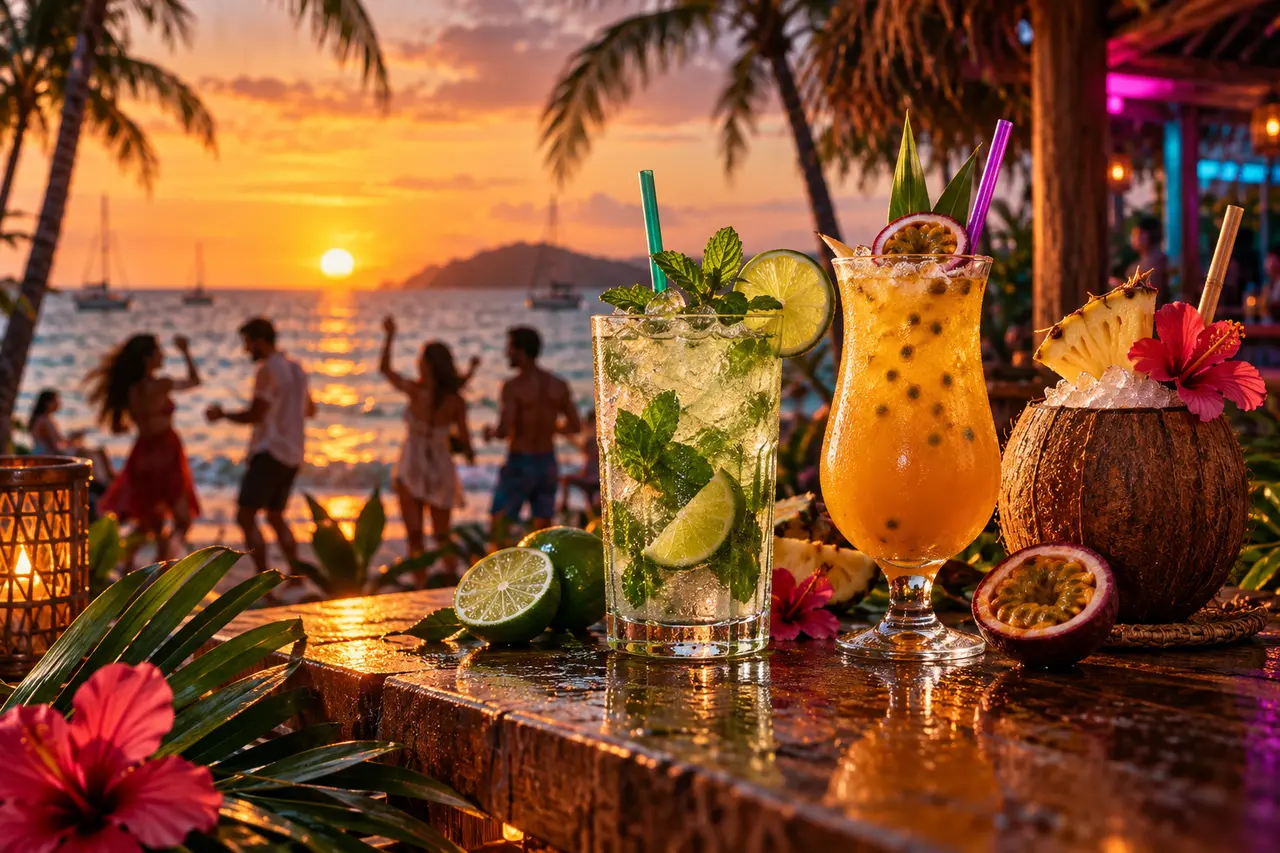 Tropische Cocktails an einer karibischen Strandbar