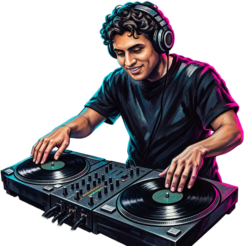 DJ mit Kopfhörern am Plattenspieler